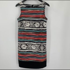 AB Studio sleeveless shift dress black tribal 10
